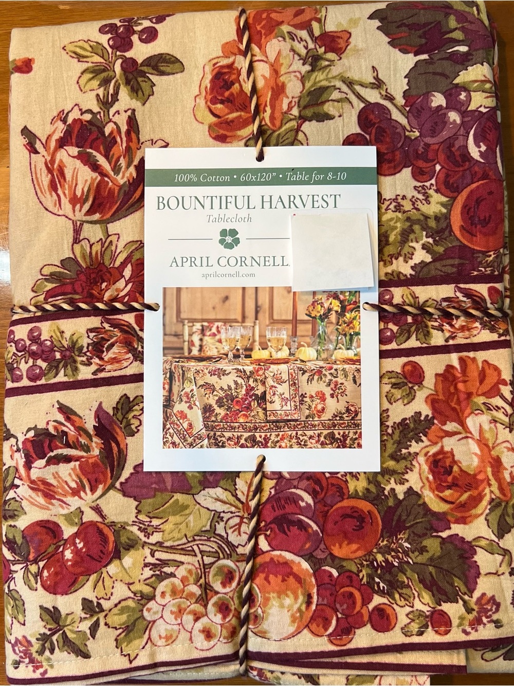 APRIL CORNELL Bountiful Harvest Autumn Fall Tablecloth Cotton NWT